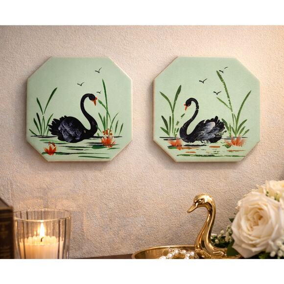 1946 Alpena Michigan Folk Art Swan Plaques Set of 2 - Picture 2 of 12